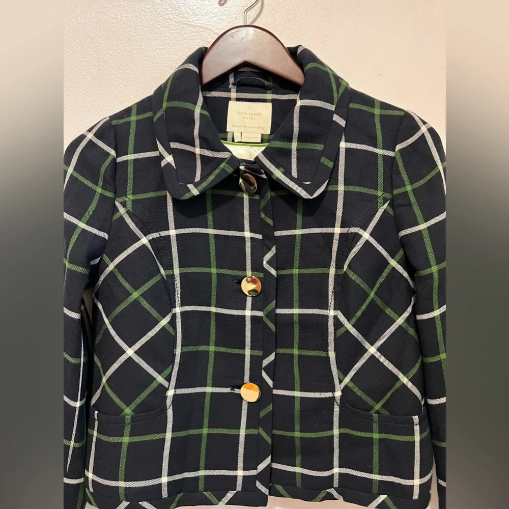 [Kate Spade] Cropped Windowpane Blazer - Picture 2 of 16